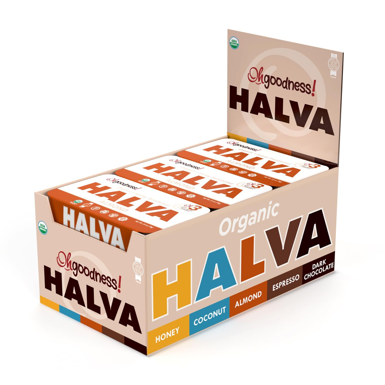 Organic OhGoodness! Honey Halva - Case Of 12 - Only THREE Simple Ingredients, Melt-in-Mouth Snack &amp; Dessert, Honey Sweetened Treat Paleo Approved - (Honey - Almond) 75g Each