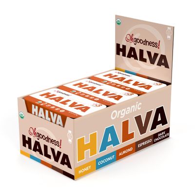 Organic OhGoodness! Honey Halva - Case Of 12 - Only THREE Simple Ingredients, Melt-in-Mouth Snack &amp; Dessert, Honey Sweetened Treat Paleo Approved - (Honey - Almond) 75g Each