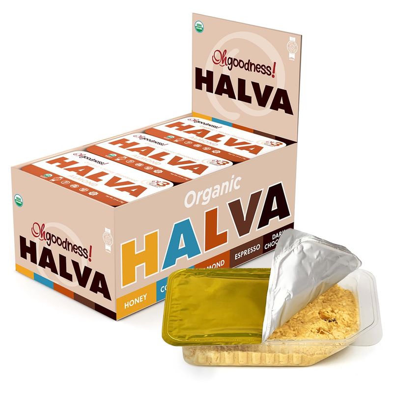 Organic OhGoodness! Honey Halva - Case Of 12 - Only THREE Simple Ingredients, Melt-in-Mouth Snack &amp; Dessert, Honey Sweetened Treat Paleo Approved - (Honey - Almond) 75g Each