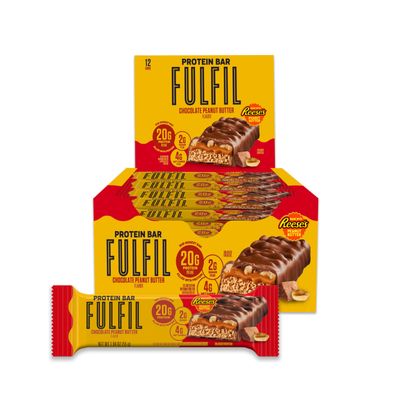 FULFIL Chocolate Peanut Butter Flavored Protein Bar Made with REESE&#39;s Peanut Butter, Gluten Free with 20g Protein, Pantry Staples, 12 Count