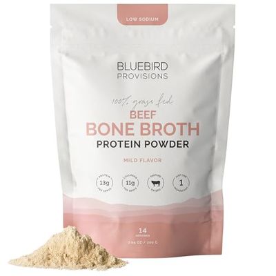 BLUEBIRD PROVISIONS Beef Bone Broth Protein Powder - Grass Fed Beef Protein Powder - Collagen Rich Bone Broth Powder for Humans - Pasture Raised Carnivore Protein Powder - Low Sodium Bone Broth Beef