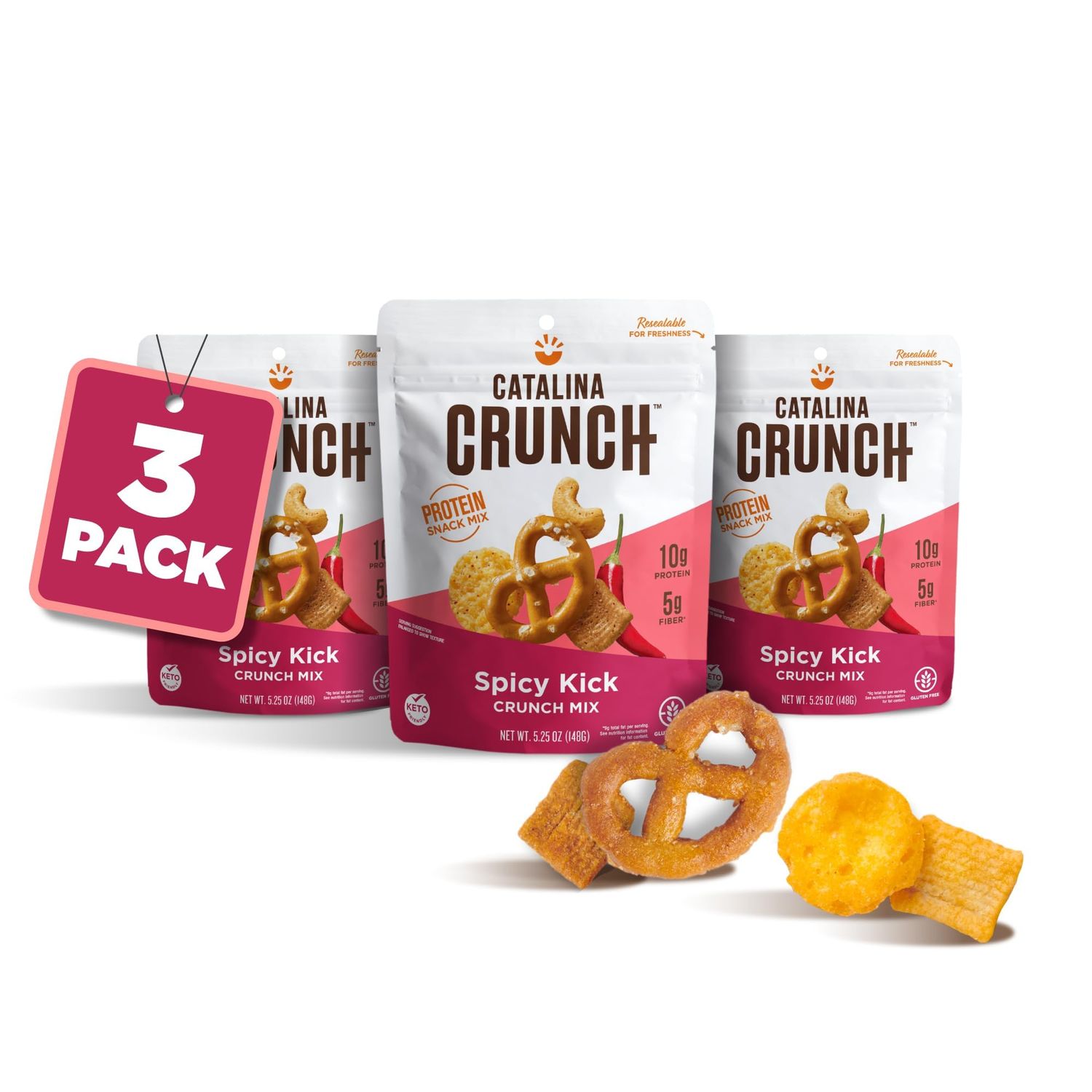 Catalina Crunch Mix Spicy Kick High Fiber Protein Snack Mix  Low Carb, Protein Snacks, Keto Friendly, Pack Of 3