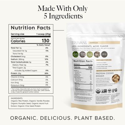 Truvani Vegan Pea Protein Powder  Vanilla  20g Organic Plant Based Protein  10 Travel Packets  Keto  Gluten &amp; Dairy Free  Low Carb  No Added Sugar