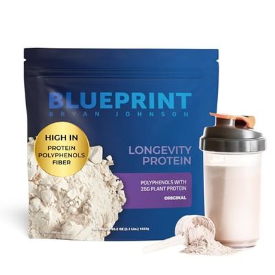 Blueprint Bryan Johnson Longevity Protein - 26G Plant Protein, Non Dairy - Grape Seed Extract - 7.5% Flavanols - Heavy Metal Tested - Vegan, Keto (Original - 30 Servings)