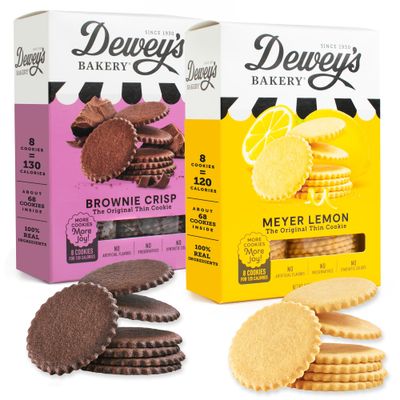 Dewey&#39;s Bakery Meyer Lemon &amp; Brownie Crisp Moravian Style Thin Cookies Variety Pack, Bakery Fresh with Real Simple Ingredients, Low Calorie Snack, No Artificial Flavors, 9 oz (Pack of 2)