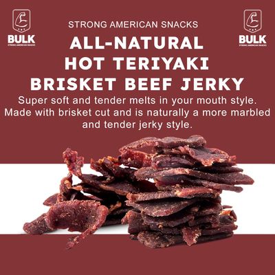 Bulk Beef Jerky - Brisket Jerky - Soft and Tender - All Natural - Beef Jerky Snack Packs - Perfect Beef Jerky Bulk Option for Protein-Packed Snacking - Hot Teriyaki 2.25 Ounce (Pack of 1)
