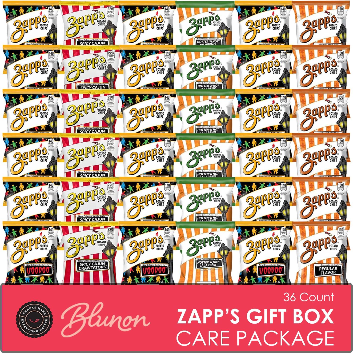 Zapp&#39;s Potato Chips Variety Pack - Kettle Cooked Bulk Assortment - Christmas Gift - Sampler Bulk Care Package Gift Box (36 Count)