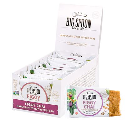 Big Spoon Roasters Nut Butter Bars Low Carb, High Protein Bars with Non GMO Pea Protein Energy Bars with Peanut &amp; Almond Butters Gluten Free, Soy Free, Lean Protein Bars 12 Count 1 Case Figgy Chai