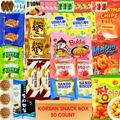 Korean Snack Box Variety Pack - 50 Count Individually Wrapped Korean Sweets &amp; Treats Gift Box - Assortment of Authentic Korean Candies and Chocolates - Great for Gifting, Sharing &amp; Snacking