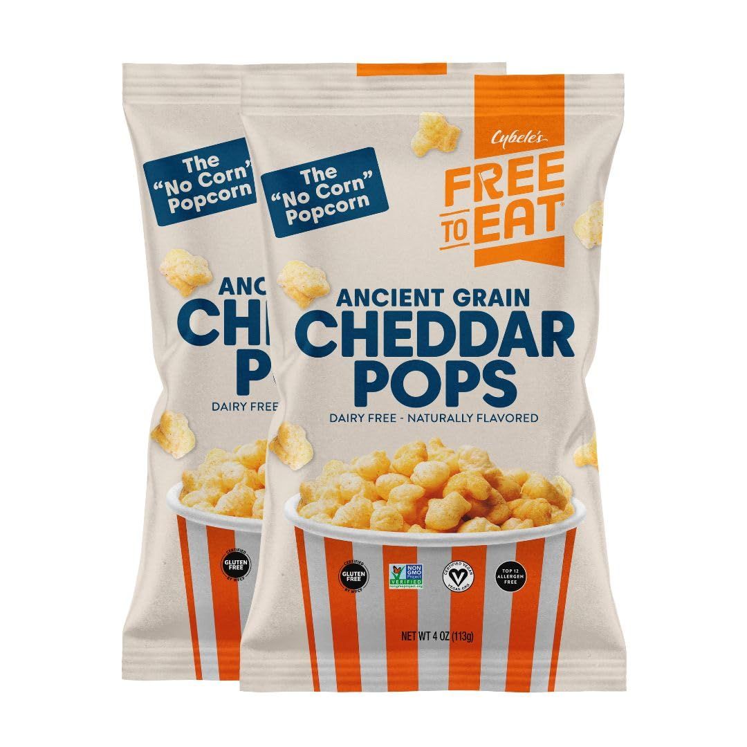 Cybele&#39;s Free-to-Eat Ancient Grain Pops - Healthy Snacks, All Natural, Gluten-Free, Vegan, No Preservatives or Additives (Cheddar Pops 4oz, Pack of 2)