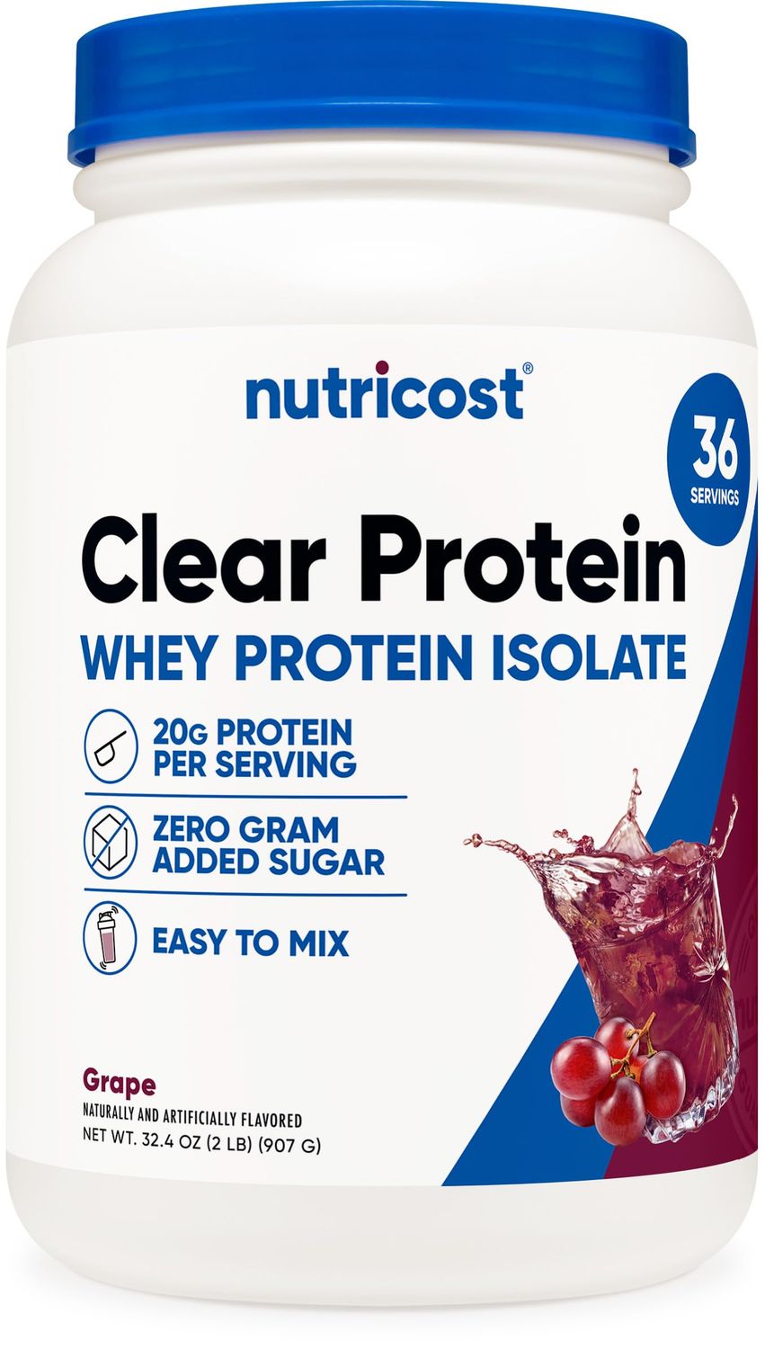 Nutricost Clear Whey Protein Isolate 2 LBS (Grape Flavored) - 20G Protein Per Serving, GMO-Free, Gluten-Free