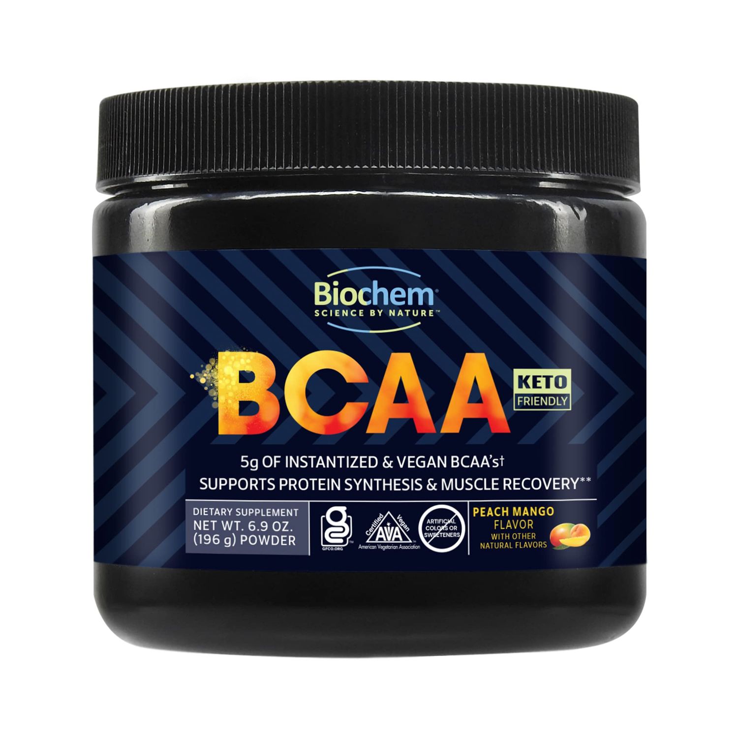 Biochem BCAA Powder Peach Mango 5g - 30 Servings  Vegan, Gluten Free, Keto, Instantized 2:1:1 BCAA Supplement for Muscle Recovery, Protein Synthesis &amp; Hydration  Electrolyte Amino Acid Powder
