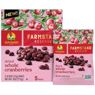 Sun-Maid Farmstand Reserve Whole Dried Cranberries - 5 count Box - 0.8 oz Snack Bag