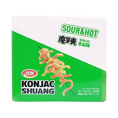 WeiLong Konjac Snack, Spicy Hot Strips, Spicy Snacks Latiao La tiao, Chinese Snacks Moyushuang, Spicy and Sour Flavor, (), 18g20 Bags, Pack of 1