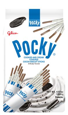 Pocky Cookies &amp; Cream Biscuit Sticks - Cookies &amp; Cream - Covered Crunchy Snack, Mess-Free and Great for Sharing - 9 Individual Packs (4.13oz Each)