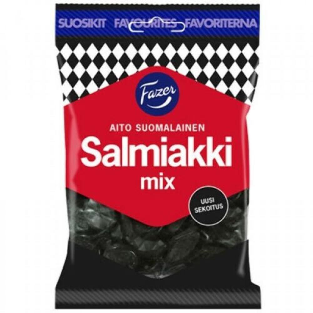 Fazer Salmiakki Mix Original Finnish Salty Liquorice Salmiak Wine Gums Chewy Gummy Candy Candies Sweets Bag 180g.