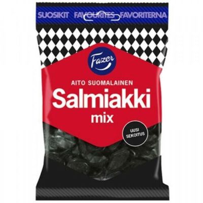 Fazer Salmiakki Mix Original Finnish Salty Liquorice Salmiak Wine Gums Chewy Gummy Candy Candies Sweets Bag 180g.