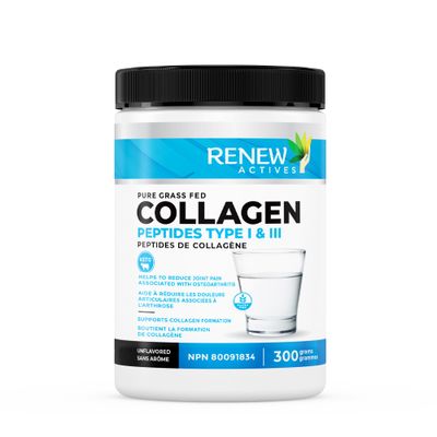 Renew Actives Hydrolyzed Collagen Peptides Powder 10G per Serving - Premium Grass-Fed Collagen for Skin, Joints &amp; Hair - 9.4g Protein - Supports Collagen Formation &amp; Muscle Recovery - Made in Canada