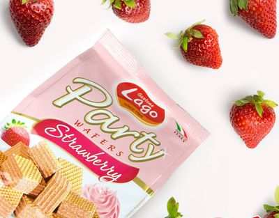 Gastone Lago Party Wafers Cookies With Strawberry Cream Filling 8.82 oz, 250g (Strawberry, 1-Pack)