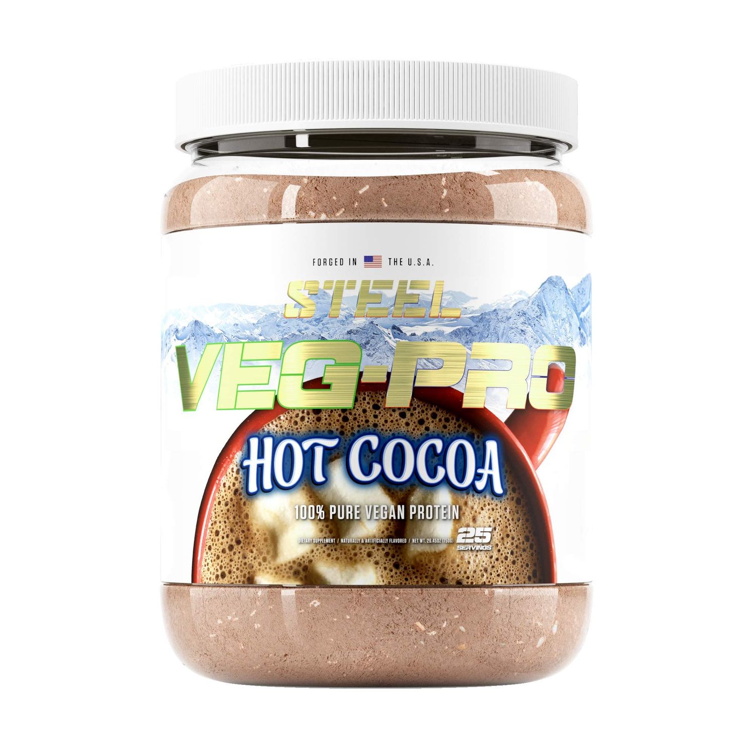 Steel Supplements Veg-PRO  Vegan Protein Powder, Hot Cocoa  25 Servings (1.65lbs)  Organic Protein Powder with BCAA Amino Acid  Gluten Free  Non Dairy  Low Carb Formula