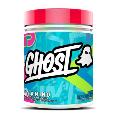 GHOST Amino: Essential Amino Acid Supplement, Blue Raspberry - 40 Servings - Intra-Workout Powder for Hydration &amp; Recovery 4.5g BCAA &amp; 5.5g EAA - Soy &amp; Gluten-Free, Vegan