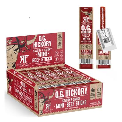 Righteous Felon Meat Sticks Minis  100% Beef Sticks  Gluten Free Meat Sticks  Low Sugar &amp; High Protein Beef Sticks  Healthy Snacks for Kids &amp; Adults  Jerky Gifts for Men  OG Hickory, 24 Ct