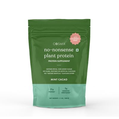 cosmix No-Nonsense Plant Protein, 21g Organic Brown Rice &amp; Pea Isolate, Plant Based, Vegan, Gluten/Dairy Free, Sugar Free, Mint Cacao, 1.1lb (1pk, 13 Servings)