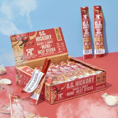 Righteous Felon Meat Sticks Minis  100% Beef Sticks  Gluten Free Meat Sticks  Low Sugar &amp; High Protein Beef Sticks  Healthy Snacks for Kids &amp; Adults  Jerky Gifts for Men  OG Hickory, 24 Ct