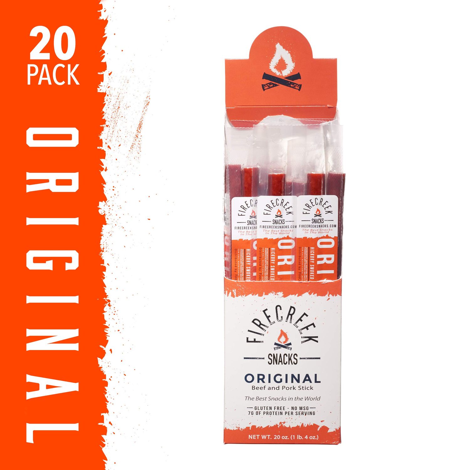 FireCreek Snacks Original Stix Smoked Hickory Flavor, MSG and Gluten Free, 1 oz Meat Sticks, 20 Count