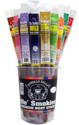 Buffalo Bills 1.25oz Mixed Individually Wrapped 9&quot; Ole&#39; Smokies (30 assorted meat sticks per tub)