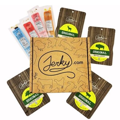 Exotic Jerky Gift Box for Men - 8 Piece Exotic Jerky &amp; Meat Sticks Gift Set - Healthy Exotic Jerky Gift Box Includes Venison, Elk, Buffalo, and Wild Boar Jerky and Meat Sticks - Great Gifts For Men