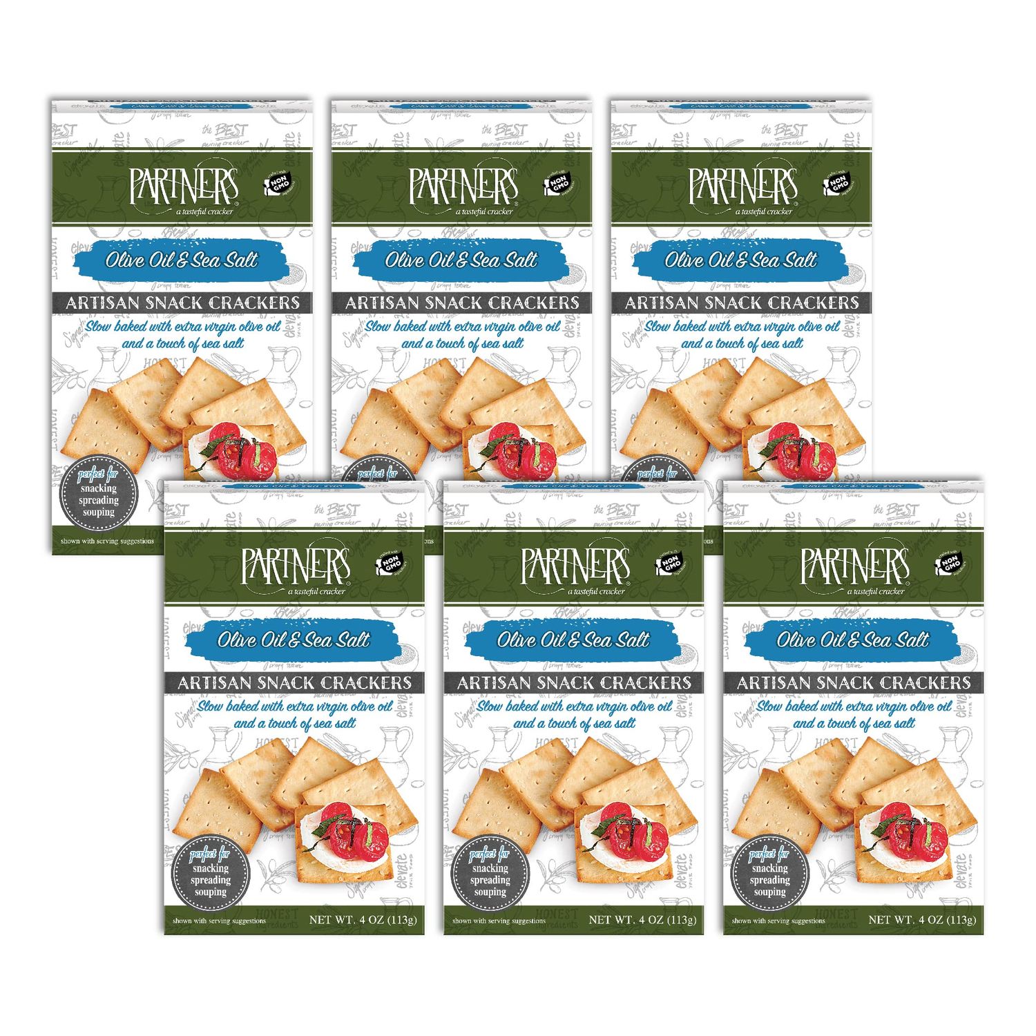 Partners Snack Crackers, Olive Oil &amp; Sea Salt, 4 Ounce (Pack of 6), Made with Real Ingredients, Non-GMO, Kosher