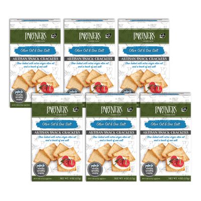 Partners Snack Crackers, Olive Oil &amp; Sea Salt, 4 Ounce (Pack of 6), Made with Real Ingredients, Non-GMO, Kosher