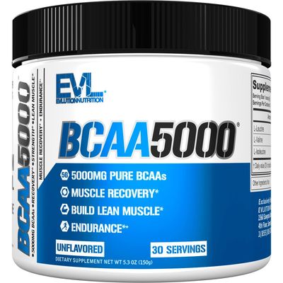 Evlution EVL BCAAs Amino Acids Powder - BCAA Powder Post Workout Recovery Drink and Stim Free Pre Workout Energy - 5g Branched Chain Amino Acids Supplement for Men - Unflavored