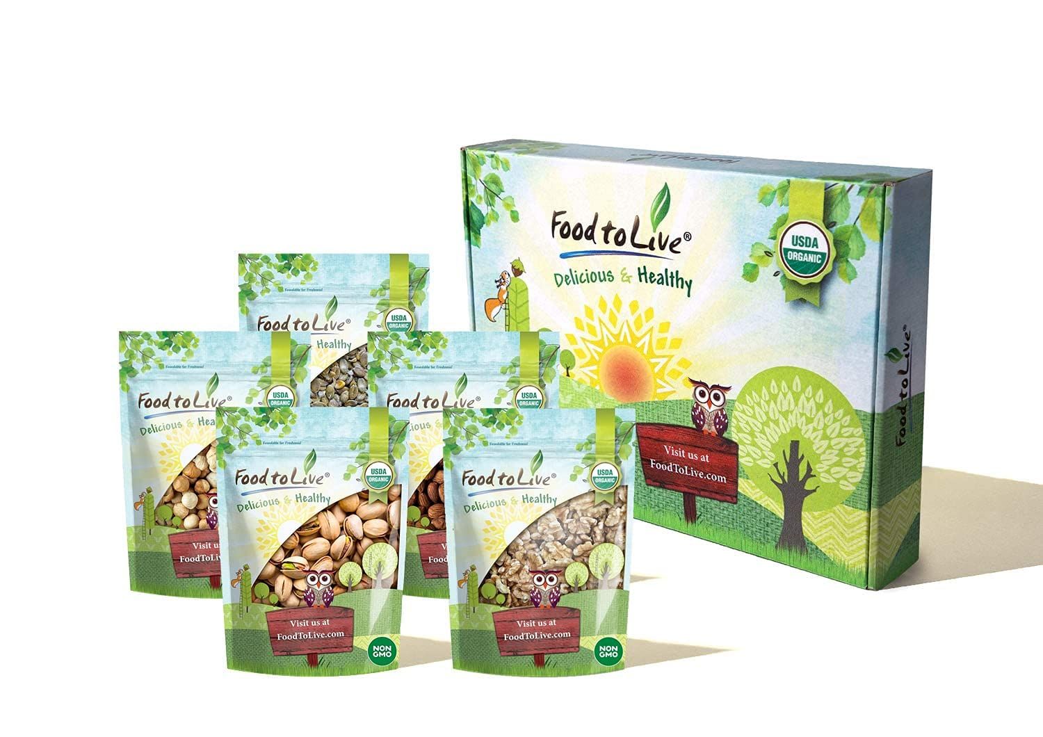 Organic Holiday Gift Set - Contains Pistachios, Walnuts, Almonds, Hazelnuts, and Pumpkin Pepitas. Unique Variety of Non-GMO, Raw, and Roasted Snacks for Men, Women, Best Friend
