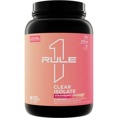 Rule One Proteins Clear Isolate - 20g All-whey Isolate Protein, Over 9g EAAs, 300mg of Electrolyte Minerals, 90 Calories, Light, Crisp, and Refreshing Taste (27 Servings, Strawberry Lemonade)