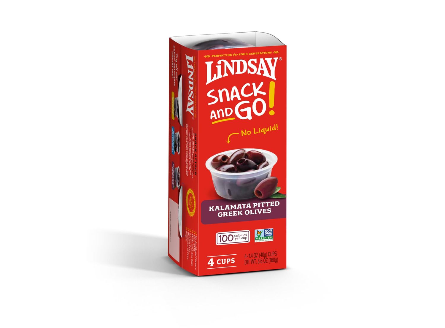 LINDSAY Snack and Go Pitted Greek Kalamata Olives, Case of 6 (24 Snack Cups)