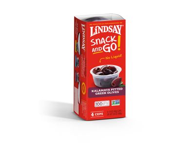 LINDSAY Snack and Go Pitted Greek Kalamata Olives, Case of 6 (24 Snack Cups)