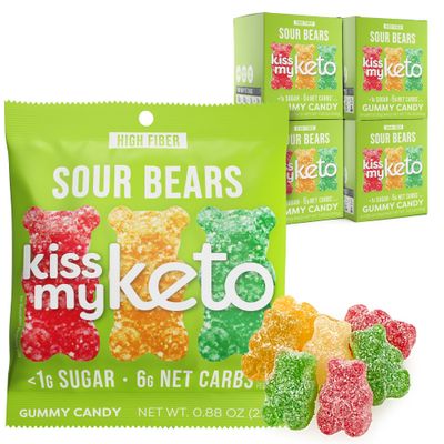 Kiss My Keto Gummies Candy - Low Carb Candy Sour Bears, Keto Snack Pack - Healthy Candy Gummys - Vegan Candy, Keto Gummy Candy - Keto Candy Gummies (32-pack)