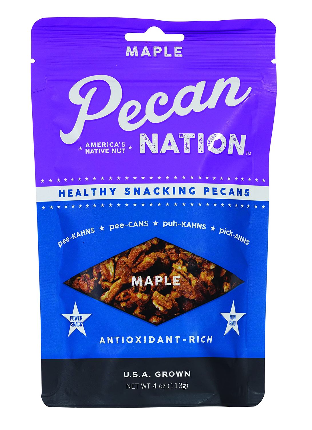 Pecan Nation Maple Flavored Roasted Sweet Pecan Pieces 4 oz., Natural, No preservatives, Antioxidant-Rich, Non-GMO, Healthy Nut Snack for Adults and Kids