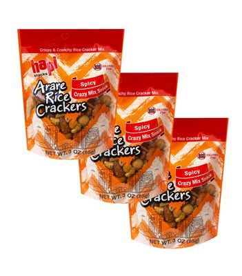 Hapi New Gluten Free Crispy &amp; Crunchy Rice Cracker Mix 3oz, 3 Pack (Spicy Crazy Mix)