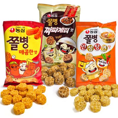 JOAYO JJOL BYEONG SNACK 3 Packs - Crushing Ramen Noodle Snack for School, Office, Kids, Teen, Boys, Girls, Adults/Hot (82g), Chapagetti (77g), Anseongtangmyeon (77g) Flavors K-Food Variety Pack