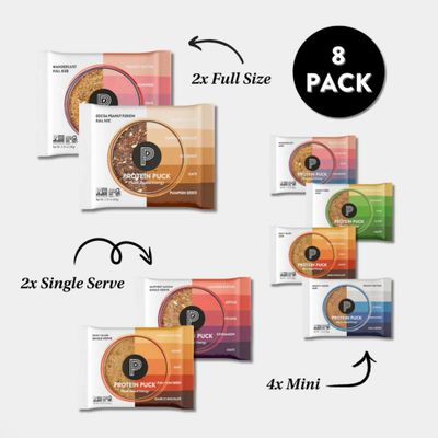 Protein Puck Plant Based Bars Trial Variety Pack - 8 Pack with 6 different Flavors  Snacks with Vegan Protein  Gluten Free, Non Dairy, Kosher Certified Non GMO Premium Healthy Bars