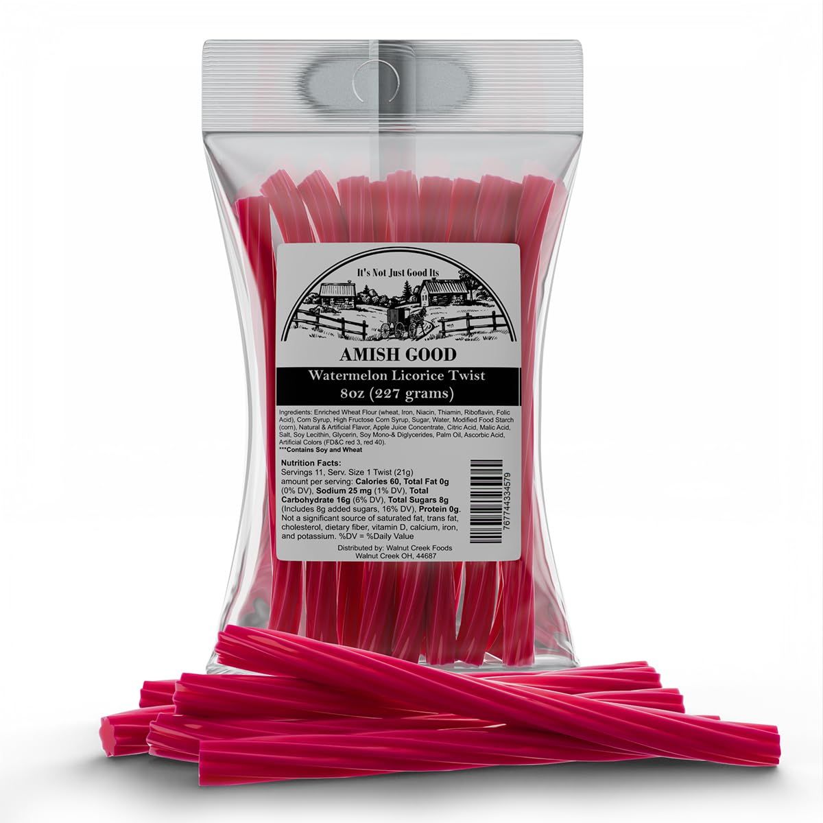 Amish Good Gourmet Licorice Twist Candy - Premium Sweet &amp; Chewy Treat, Watermelon Jumbo Licorice Twist Perfect Snack Under 100 Calories