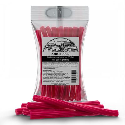 Amish Good Gourmet Licorice Twist Candy - Premium Sweet &amp; Chewy Treat, Watermelon Jumbo Licorice Twist Perfect Snack Under 100 Calories