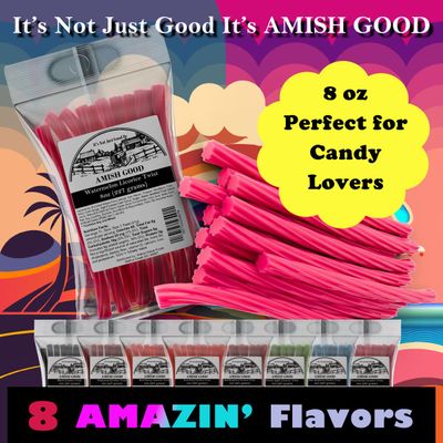 Amish Good Gourmet Licorice Twist Candy - Premium Sweet &amp; Chewy Treat, Watermelon Jumbo Licorice Twist Perfect Snack Under 100 Calories