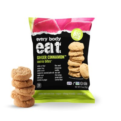 Every Body Eat Crunchy Cookie Bites, Gluten &amp; Dairy Free, Vegan, School Safe Lunch Snacks, Single Serve (Pack of 20) (Ginger Cinnamon)