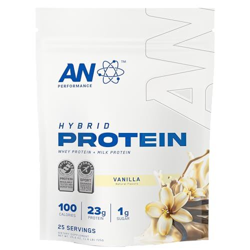 an Performance Whey Protein Powder  Vanilla  23g Protein, 1g Sugar, 100 Calories  Gluten-Free, Low Carb, Low Fat  Keto Friendly  Essential Amino Acids for Muscle Recovery  25 Servings