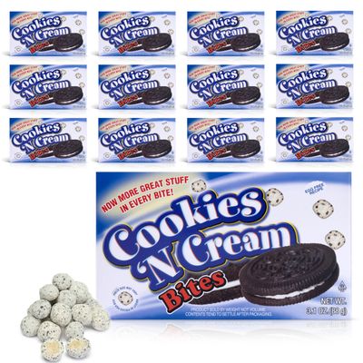 Movie Theater Candy Box - Cookies N Cream Cookie Dough Bites w/Crunch Bites - Egg-Free Ice Cream Toppings for Movie Night, Parties - Cookie Dough Candy Movie Snacks - 12 Boxes, 3.1 ounces