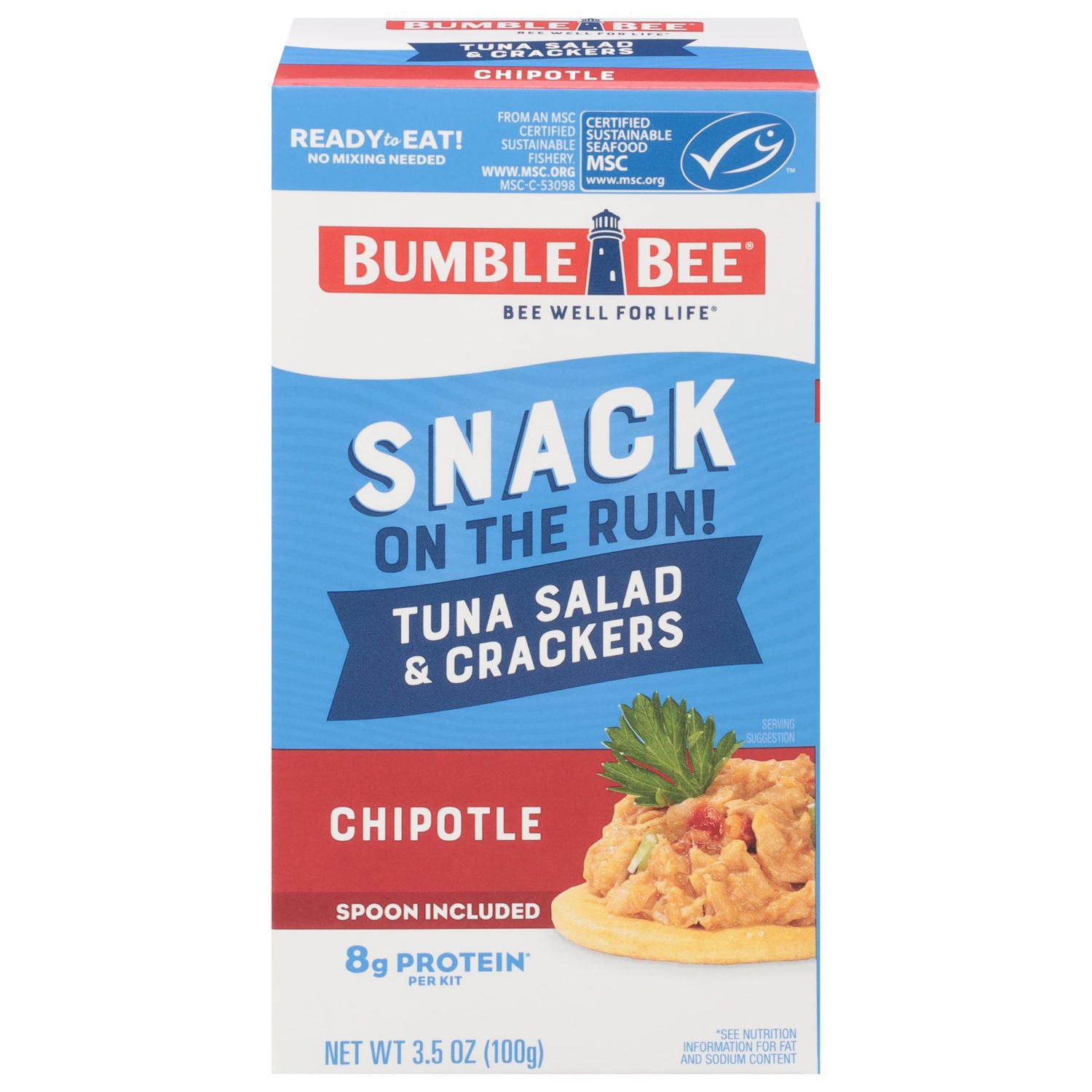 Bumble Bee Snack On The Run Chipotle Tuna Salad with Crackers Kit, 3.5 Oz - Ready to Eat Spoon Included Wild Caught Tuna Shelf Stable &amp; Convenient Protein Snack